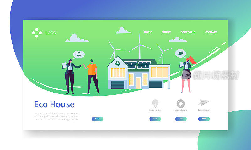 Eco Friendly Renewable Solar and Wind Energy Home Technology Landing Page. Green Electric Power House Concept with Windmill. Real Estate Apartment Website or Web Page. Flat Cartoon Vector Illustration